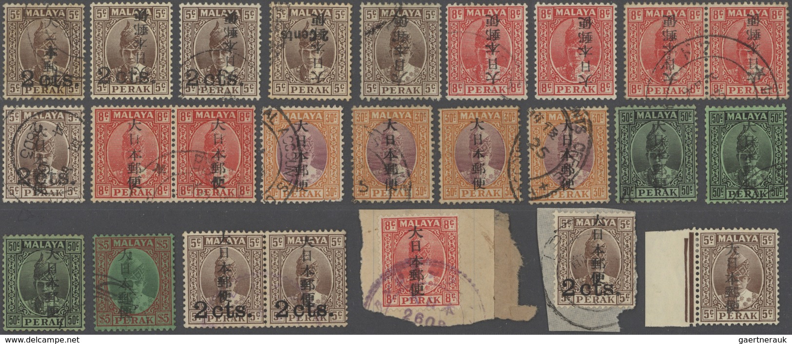 22948 Japanische Besetzung  WK II - Malaya: General Issues, Perak, 1942, Ovpts T2 Resp. T19/24 Mint And Us - Malaysia (1964-...)