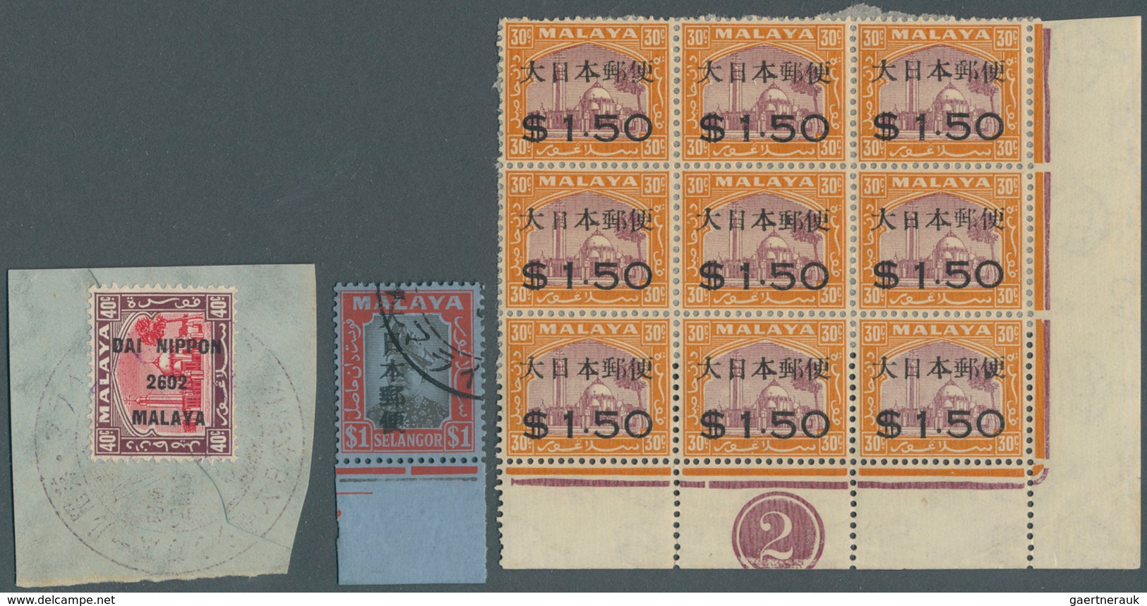 22949 Japanische Besetzung  WK II - Malaya: General issues, Selangor, 1942, ovpts T2 resp. T16/24 mint and