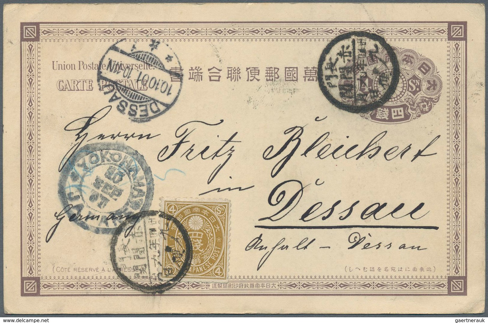 22956 Japan - Ganzsachen: 1874/1922, mint and used old-time collection. Inc. uprates, used foreign, severa