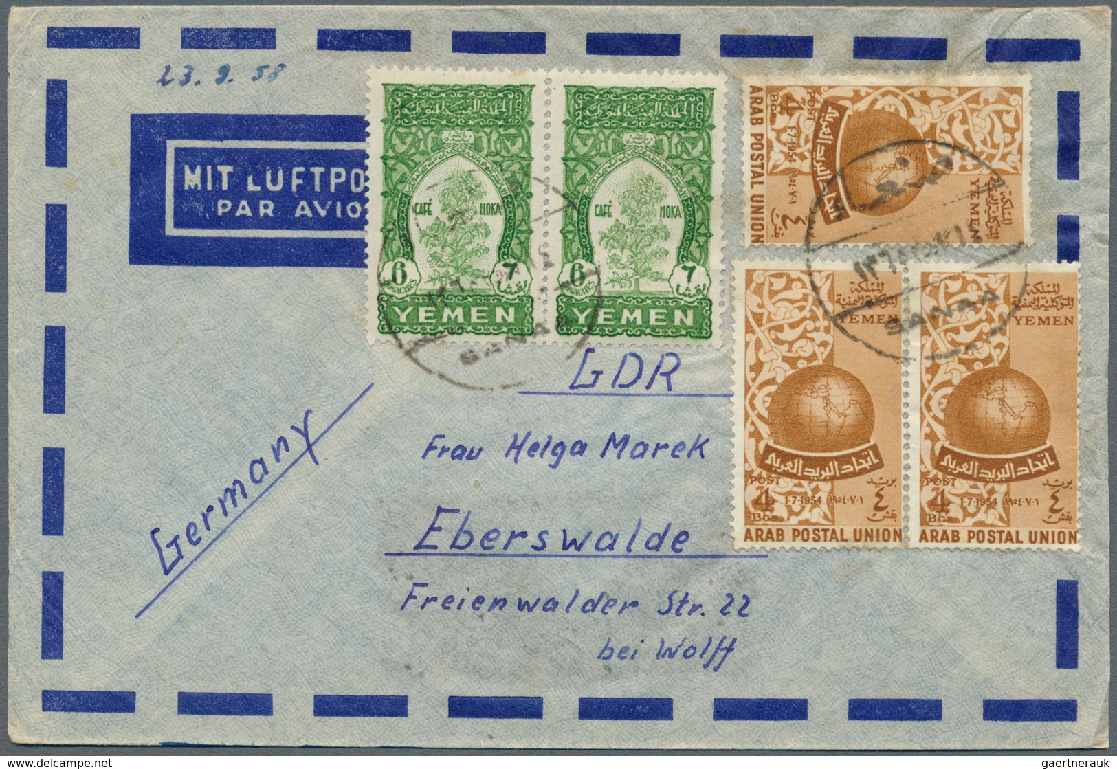 22998 Jemen: 1935/80 (ca.), Lot Of 51 Comercial Covers, Many Airmails, Some Interesting Cancellations, Mos - Yémen