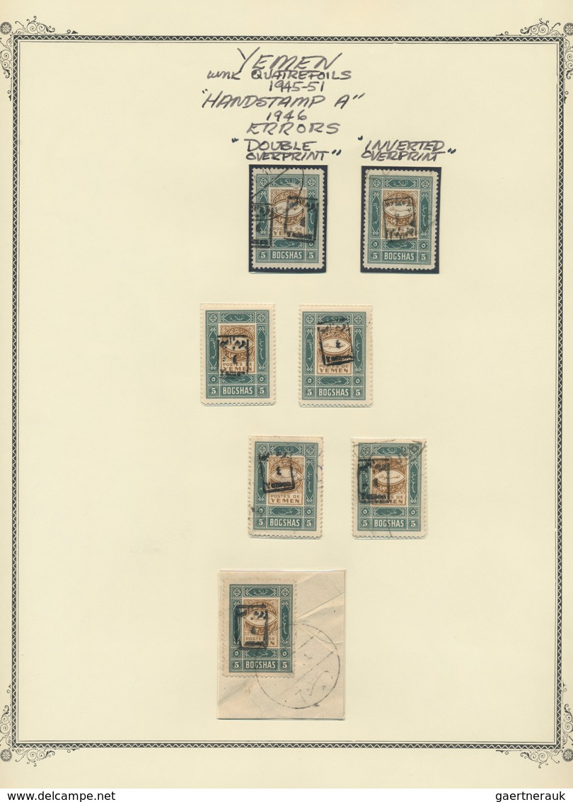 23004 Jemen: 1945/1948, Handstamps On 1940 Issue, Specialised Collection Of 43 Stamps On Written Up Album - Yémen