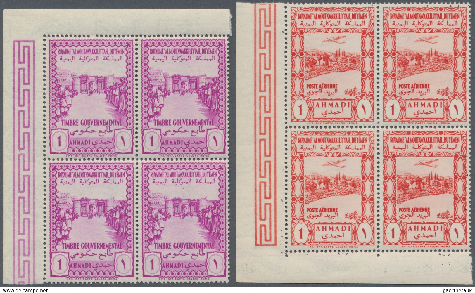 23008 Jemen: 1947/1962, U/m Collection Of 50 Marginal Blocks Of Four From The Corners Of The Sheets (plus - Yémen