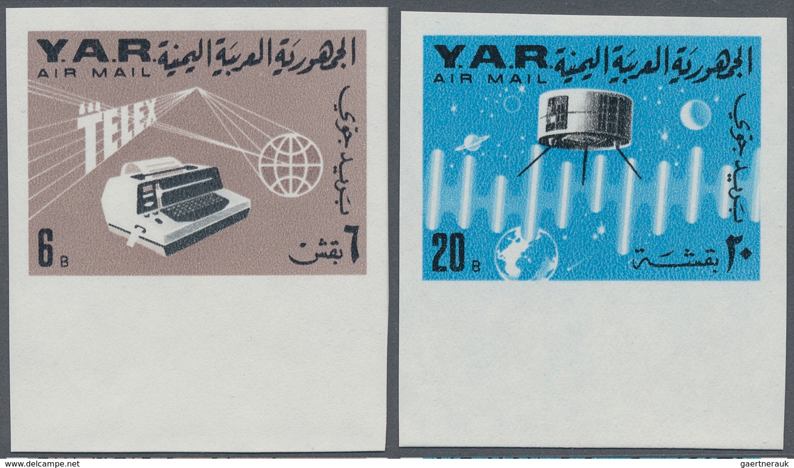 23051 Jemen: 1966, Telecommunications Complete Set Of Eight In An Investment Lot Of 385 Complete IMPERFORA - Yémen