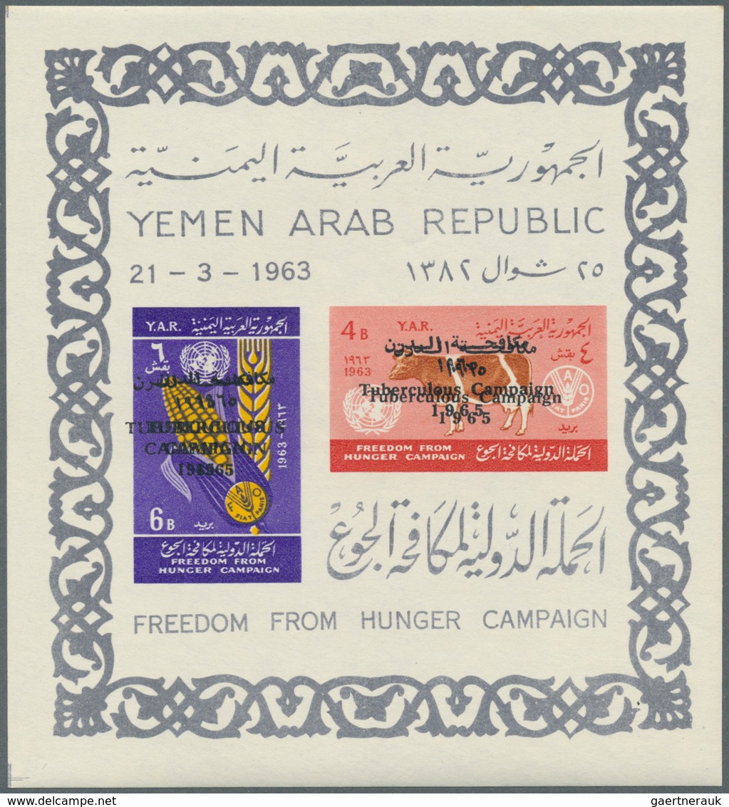 23052 Jemen: 1966, Tuberculosis Fighting, Overprint On "Freedom From Hunger" Souvenir Sheet, 33 Copies Sho - Yémen