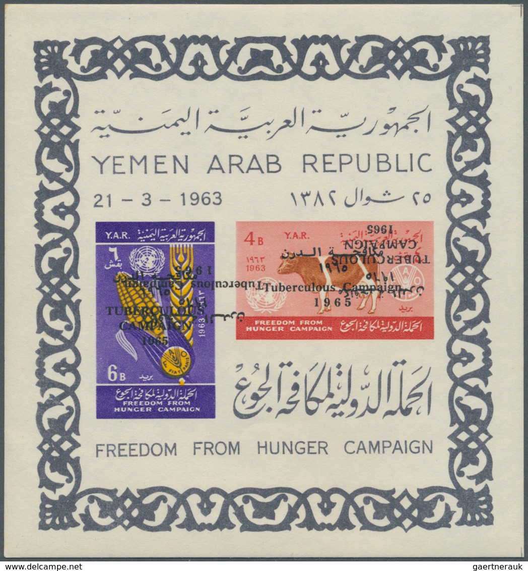 23052 Jemen: 1966, Tuberculosis Fighting, Overprint On "Freedom From Hunger" Souvenir Sheet, 33 Copies Sho - Yémen