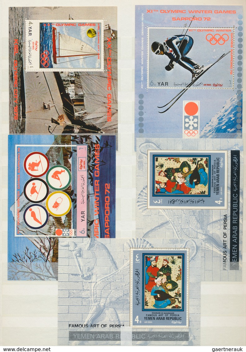 23055 Jemen: 1967/1972, U/m Collection In Three Stockbooks Incl. Gold And Silver Issues, Souvenir Sheets, - Yémen