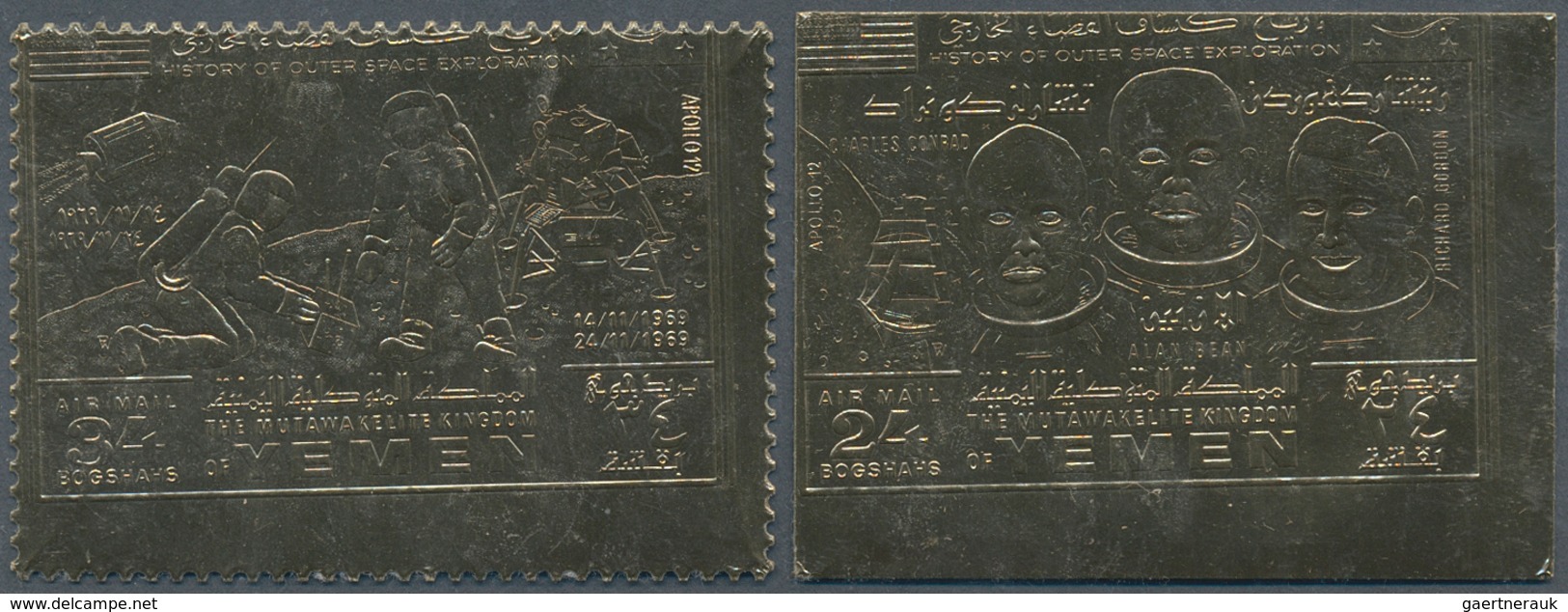 23216 Jemen - Königreich: 1969/1970, Space GOLD/SILVER ISSUES, U/m Assortment Of Eight Stamps And 33 Souve - Yémen