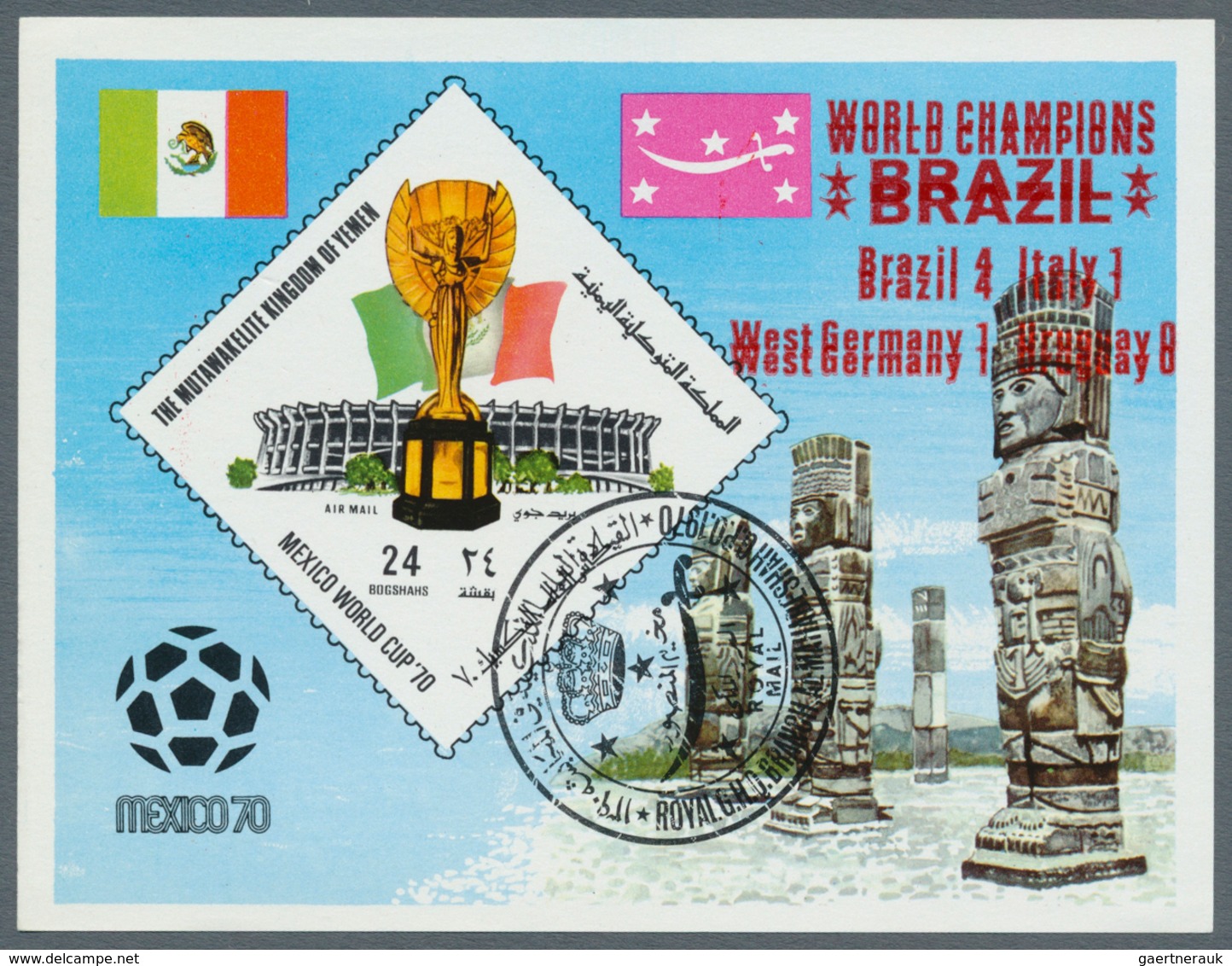 23252 Jemen - Königreich: 1970, Winners Of The Football World Championship Mexico Imperf. Miniature Sheet - Yémen