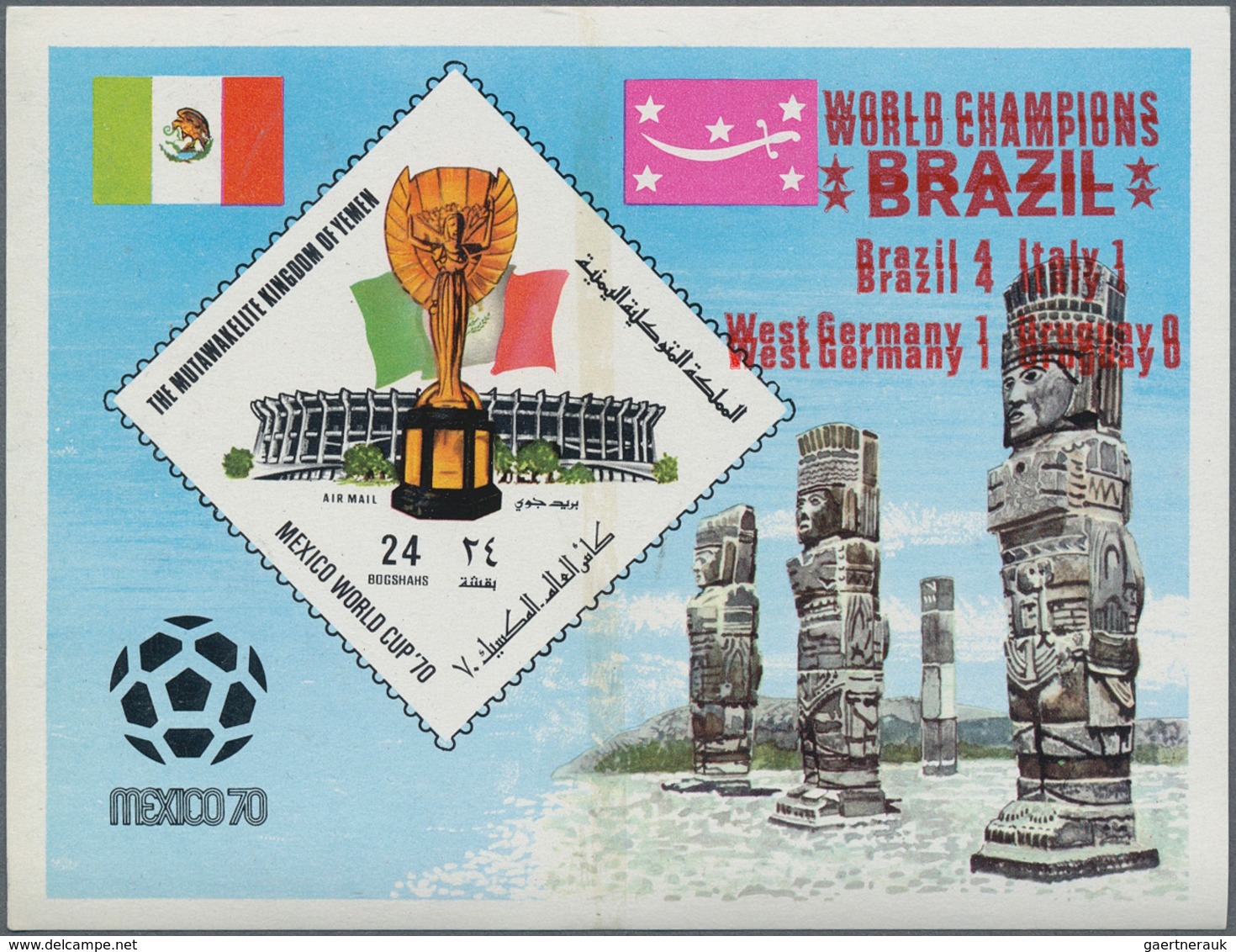 23255 Jemen - Königreich: 1970, Winners Of The Football World Championship Mexico Imperf. Miniature Sheets - Yémen