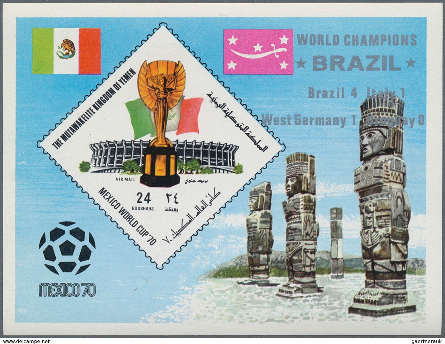 23258 Jemen - Königreich: 1970, Winners Of The Football World Championship Mexico Imperf. Miniature Sheets - Yémen