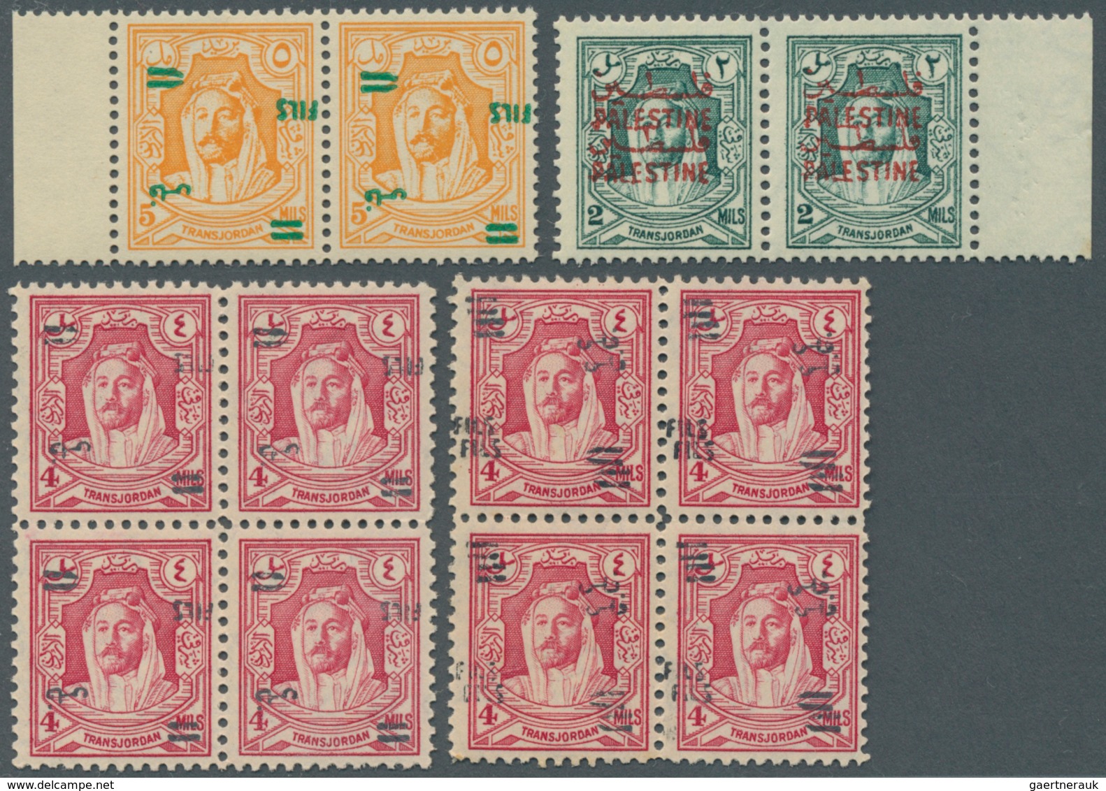 23296 Jordanien: 1948-52, Collection Of Overprinted Issues Showing Varieties And Errors On Pairs And Block - Jordanie