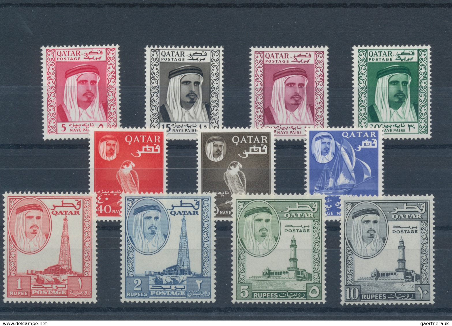 23326 Katar / Qatar: 1957/1972, Mint Assortment On Stockcards From Ovp. On GB, E.g. 1961 Definitives (2), - Qatar