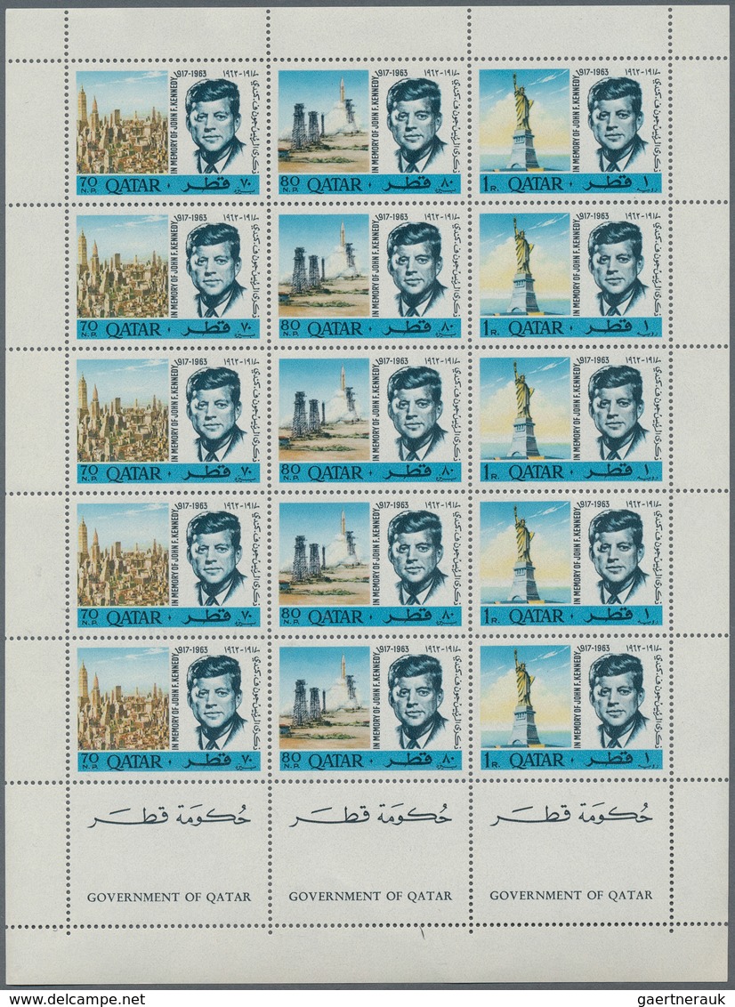 23329 Katar / Qatar: 1964/1966, U/m Assortment Of Units/sheets, Incl. Thematics "Boy Scouts" And "Kennedy" - Qatar