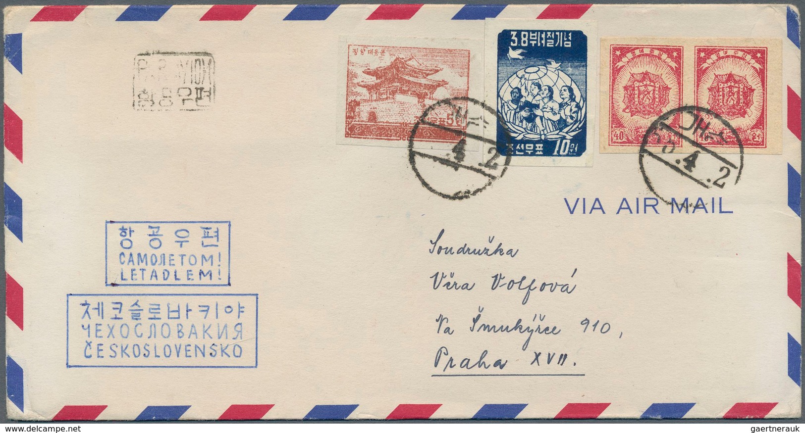 23357 Korea-Nord: 1950/59, Covers/used Ppc (11) With A Variety Of Frankings, All Overseas And Mostly To Cz - Corée Du Nord