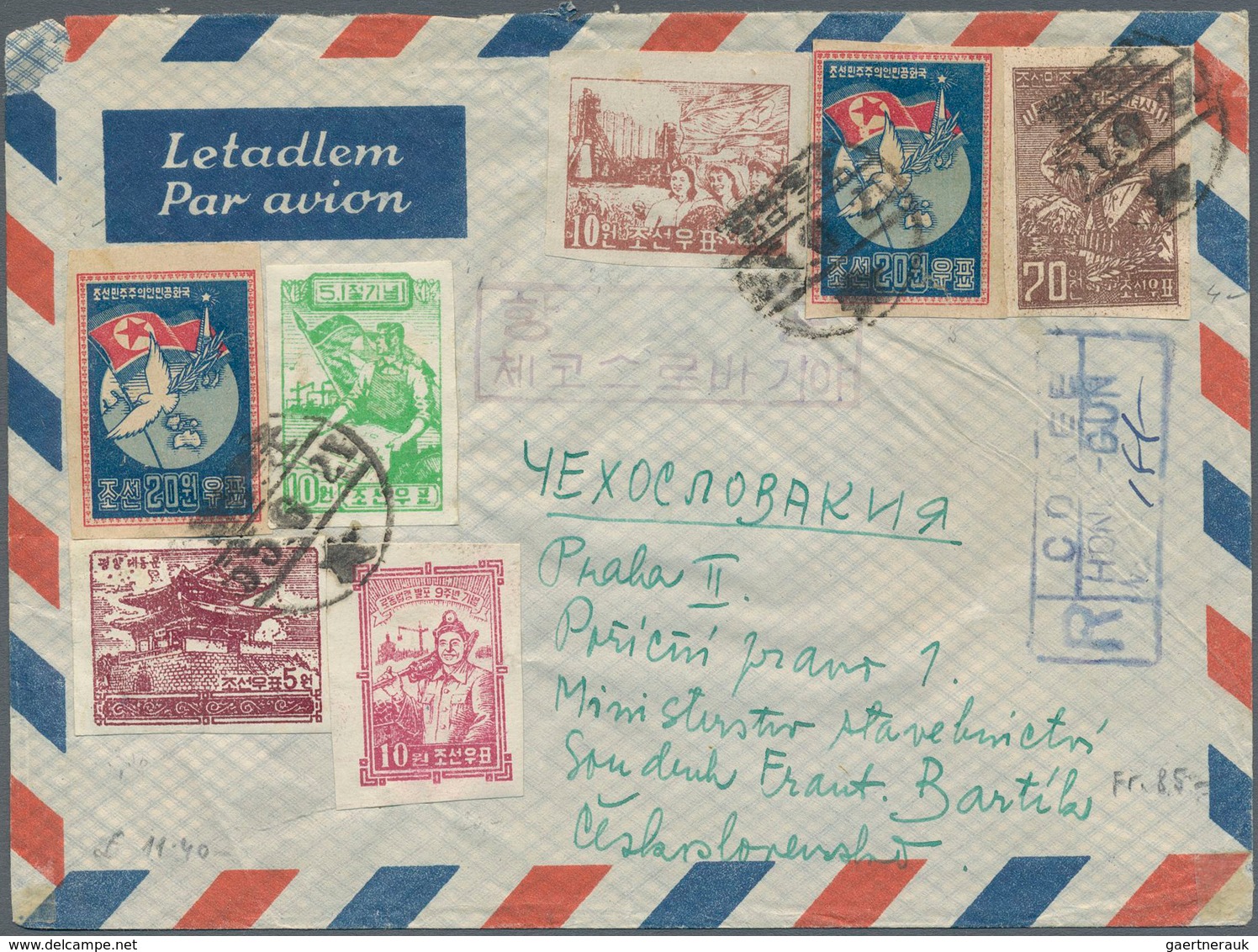 23358 Korea-Nord: 1950/59, Covers/used Ppc (15) With A Variety Of Frankings, All Overseas And Mostly To Cz - Corée Du Nord