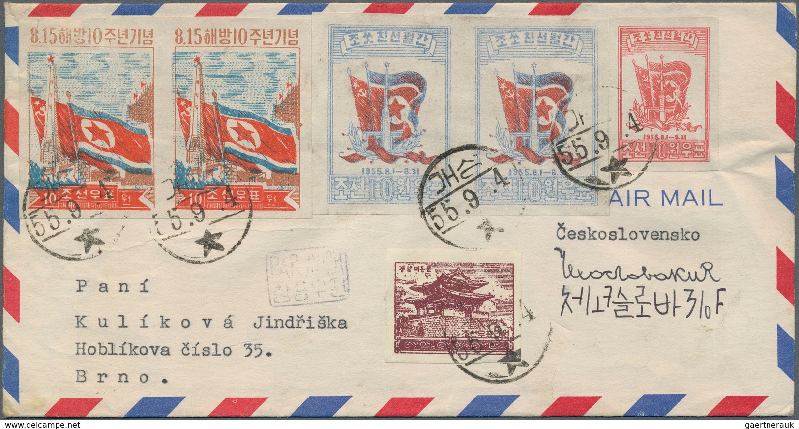 23358 Korea-Nord: 1950/59, Covers/used Ppc (15) With A Variety Of Frankings, All Overseas And Mostly To Cz - Corée Du Nord