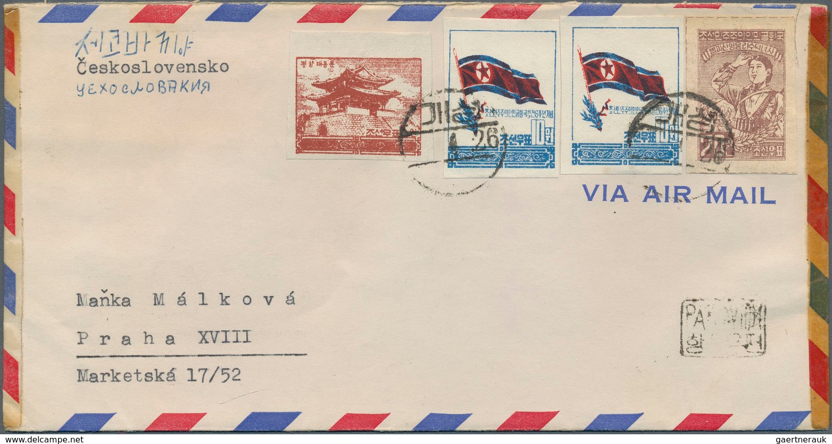 23358 Korea-Nord: 1950/59, Covers/used Ppc (15) With A Variety Of Frankings, All Overseas And Mostly To Cz - Corée Du Nord