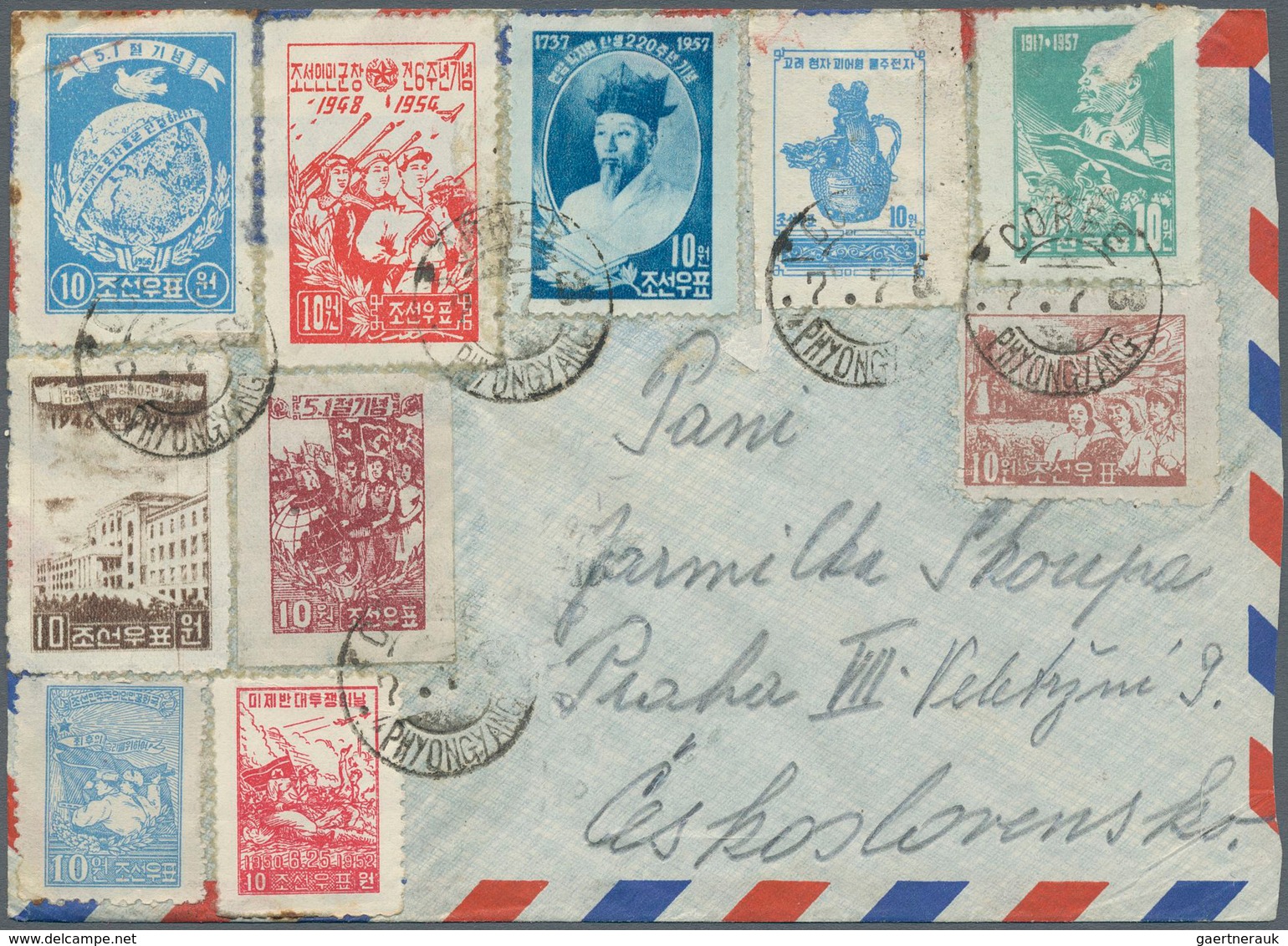 23358 Korea-Nord: 1950/59, covers/used ppc (15) with a variety of frankings, all overseas and mostly to Cz