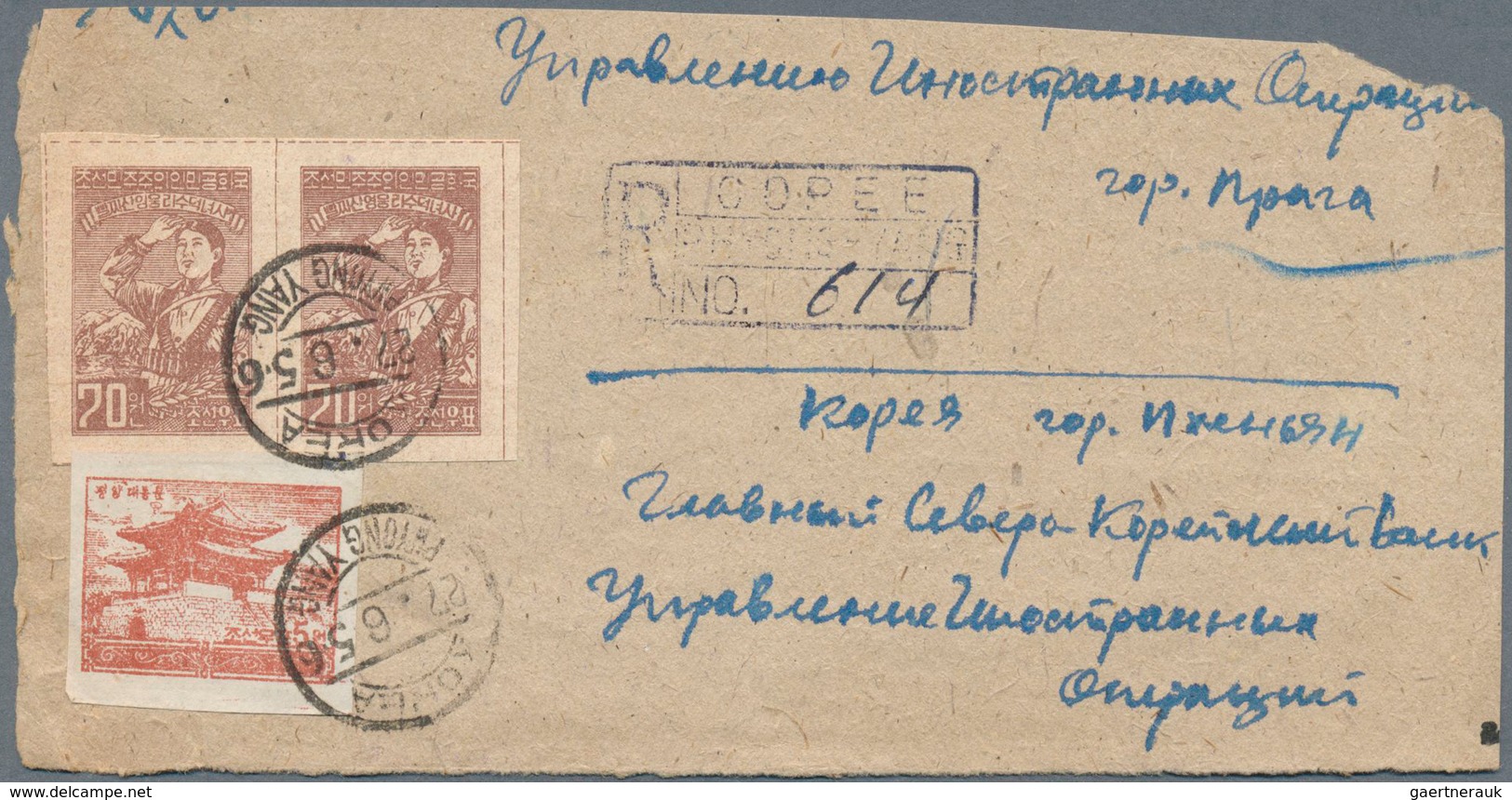 23361 Korea-Nord: 1952/63 (ca.), Cut-outs From Commercial Mail To Sweden Inc. Front Or Part-front Covers ( - Corea Del Norte