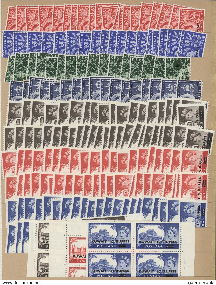 23394 Kuwait: 1930-60, Over 3.500 "KUWEIT" overprinted mint stamps and blocks of four, air mails and offic