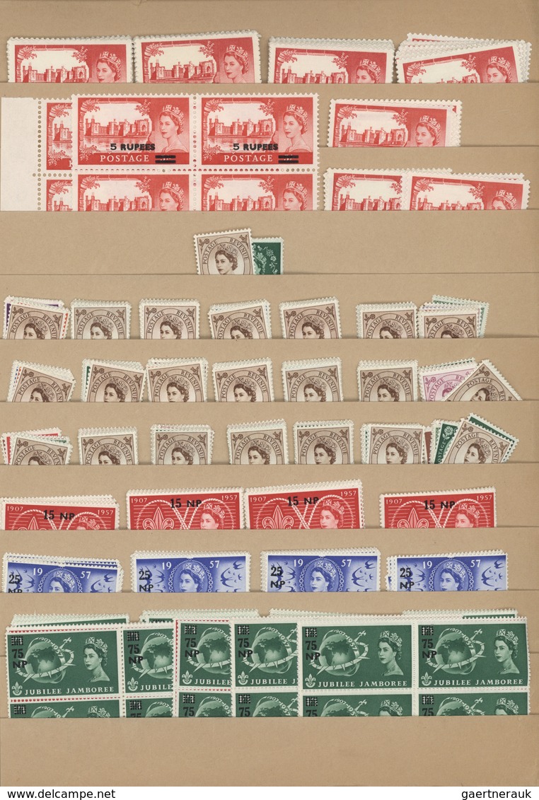 23394 Kuwait: 1930-60, Over 3.500 "KUWEIT" overprinted mint stamps and blocks of four, air mails and offic