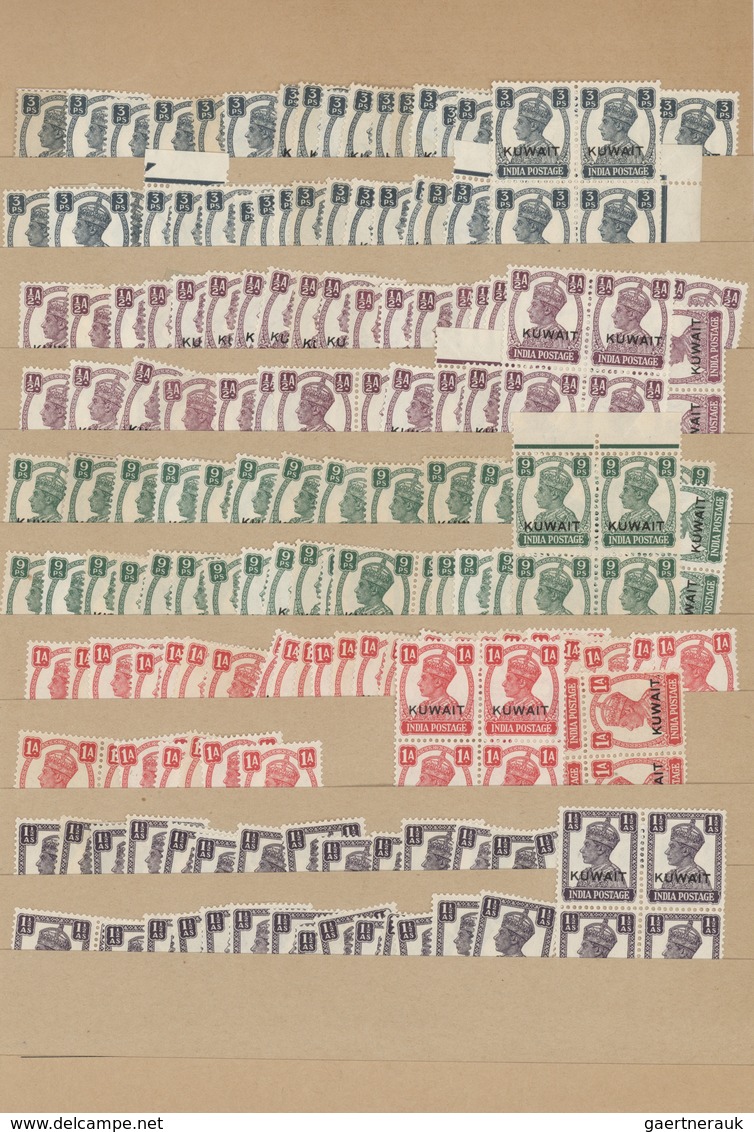 23394 Kuwait: 1930-60, Over 3.500 "KUWEIT" overprinted mint stamps and blocks of four, air mails and offic