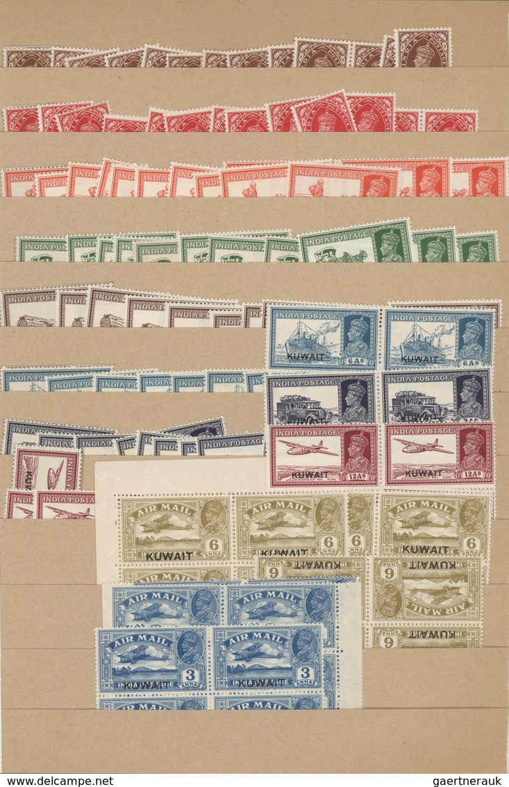 23394 Kuwait: 1930-60, Over 3.500 "KUWEIT" overprinted mint stamps and blocks of four, air mails and offic