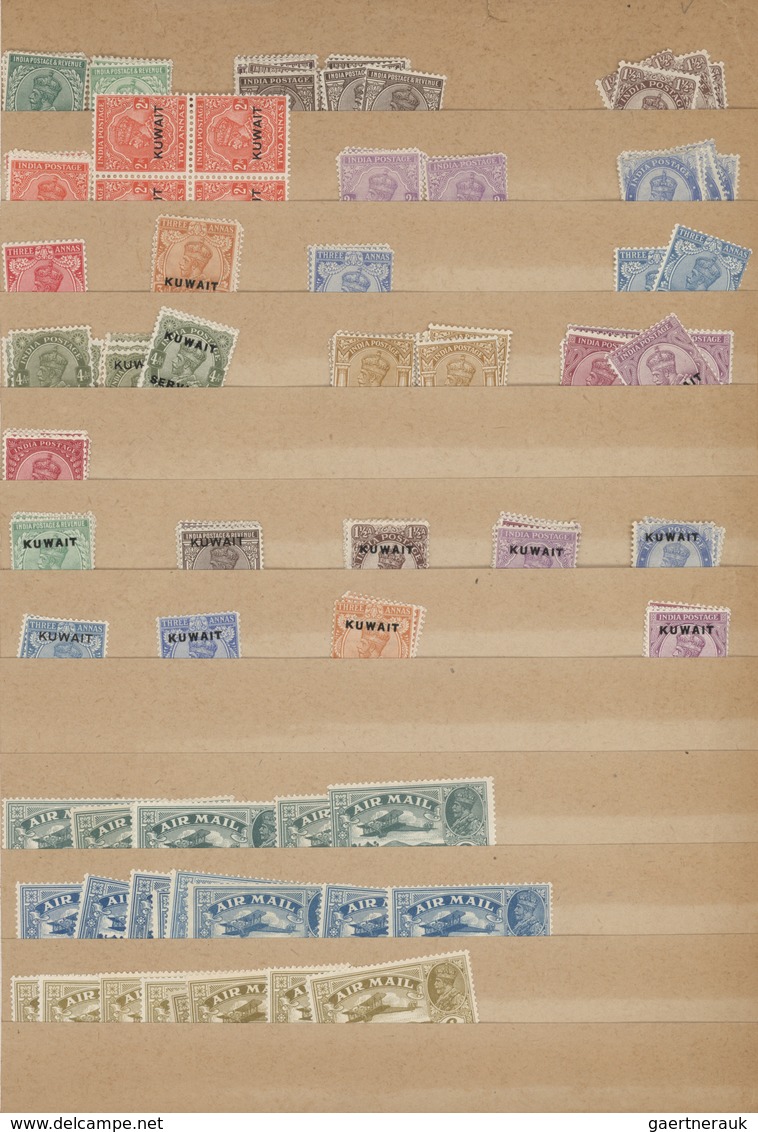 23394 Kuwait: 1930-60, Over 3.500 "KUWEIT" overprinted mint stamps and blocks of four, air mails and offic