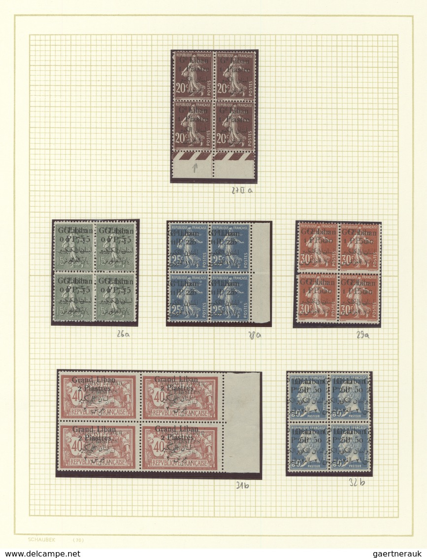 23433 Libanon: 1924, DOUBLE OVERPRINTS, Petty U/m Collection Of Six Blocks Of Four Showing Double Overprin - Liban