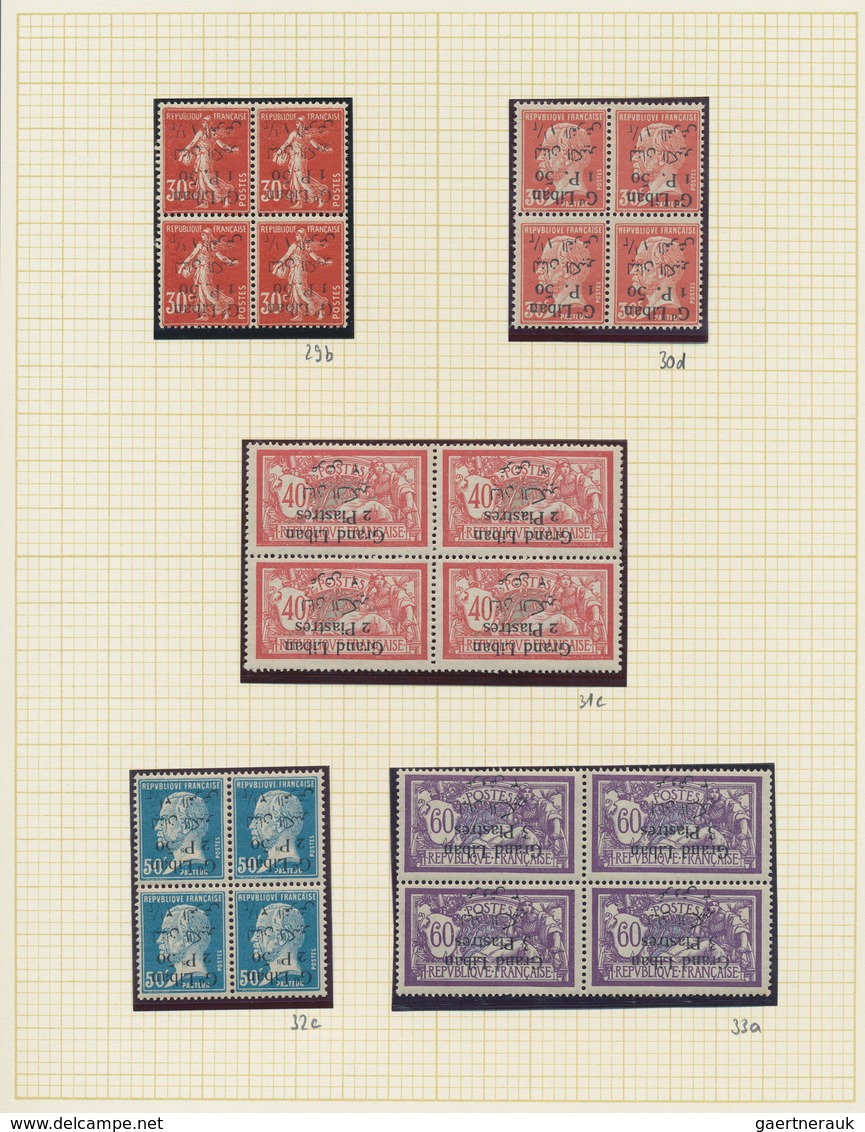 23439 Libanon: 1924, INVERTED OVERPRINTS, Petty U/m Collection Of Eleven Blocks Of Four Showing Inverted O - Liban