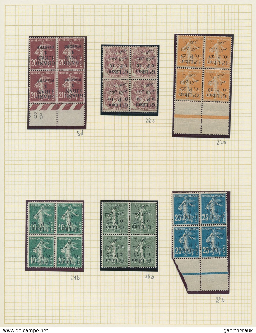 23439 Libanon: 1924, INVERTED OVERPRINTS, Petty U/m Collection Of Eleven Blocks Of Four Showing Inverted O - Liban