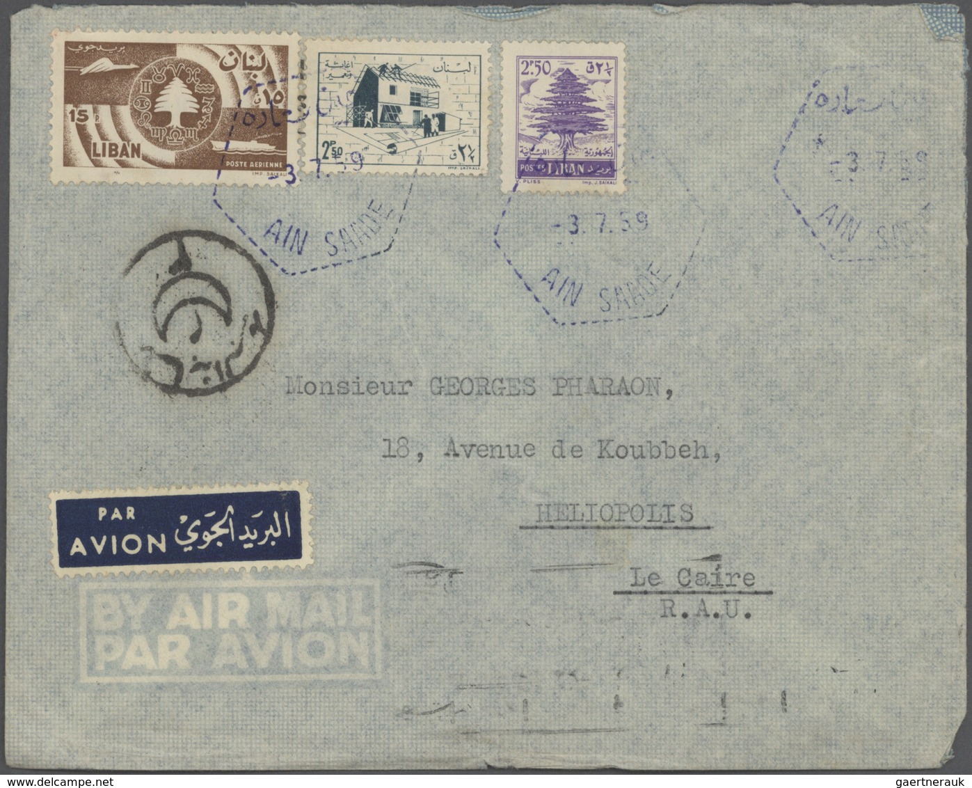 23441 Libanon: 1925-80, Box containing 330 covers and used stamps in 640 glassines, registered mail, air m