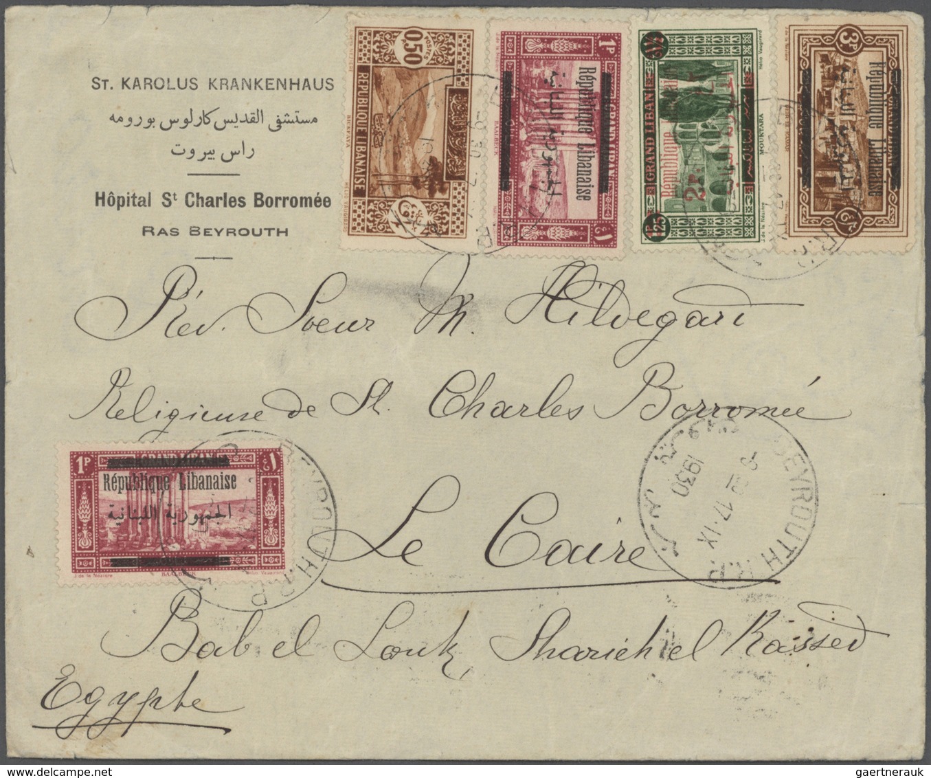 23441 Libanon: 1925-80, Box containing 330 covers and used stamps in 640 glassines, registered mail, air m