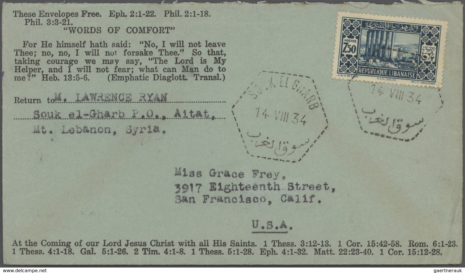 23441 Libanon: 1925-80, Box containing 330 covers and used stamps in 640 glassines, registered mail, air m