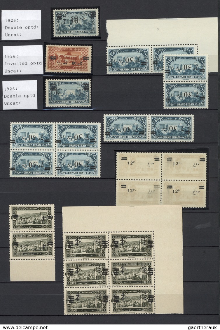 23445 Libanon: 1926, Revaluation Overprints, U/m Lot Of 25 Stamps With Varieties Of Overprint (inverted, D - Liban