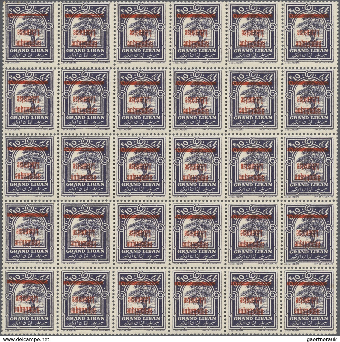 23446 Libanon: 1927, "Republique Libanaise" Overprints, 0.10pi. Blue With Inverted Overprint, Lot Of 80 St - Liban