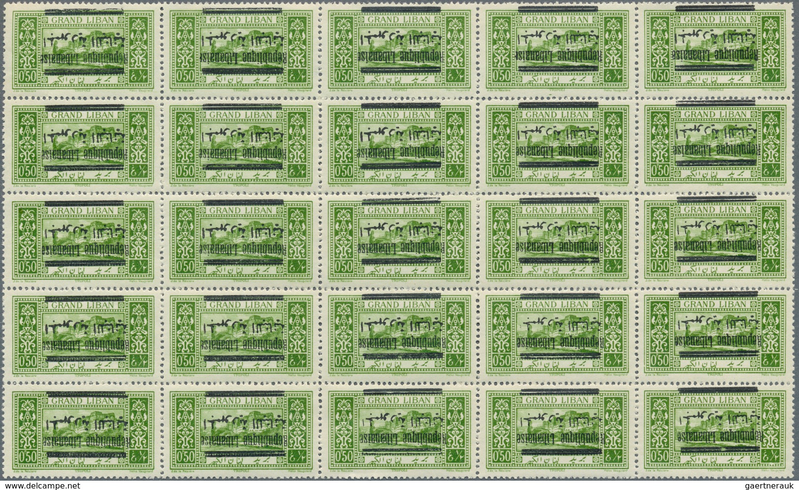 23450 Libanon: 1928, "Republique Libanaise" Overprints, 0.50pi. Yellow-green With Inverted Overprint, Bloc - Liban