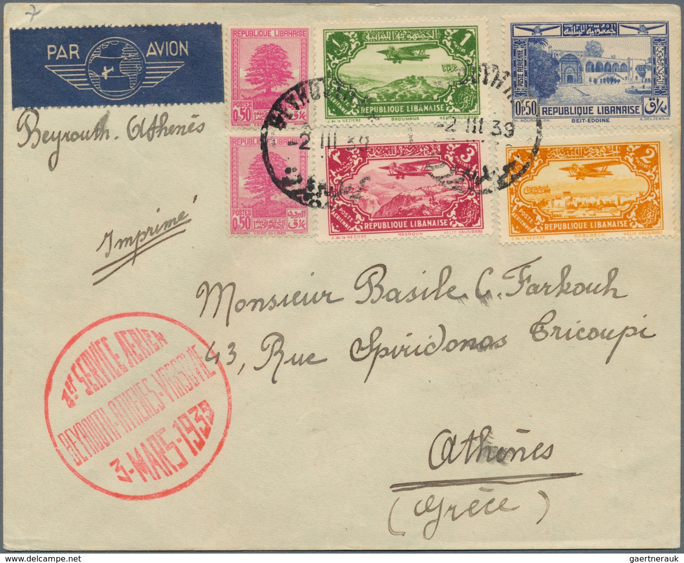 23458 Libanon: 1939/1954, Group Of Five Better Covers, E.g. 1939 1st Flight Beyrouth-Athens-Warsaw, 1944 M - Liban