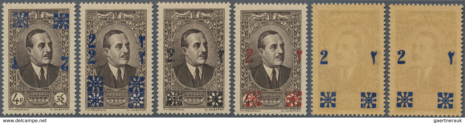 23462 Libanon: 1943, Revaluation Overprints, Specialised Assortment Of 15 Stamps, Comprising Inverted, Dou - Liban