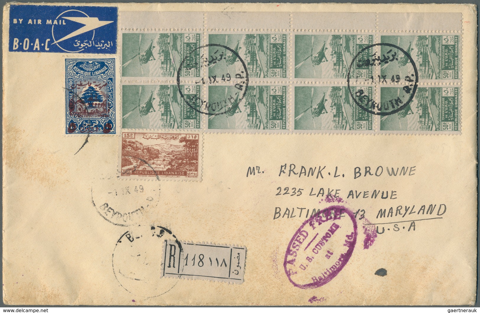 23485 Libanon - Zwangszuschlagsmarken: 1946/1959, Group Of Seven Commercial Covers To Foreign Destinations - Liban