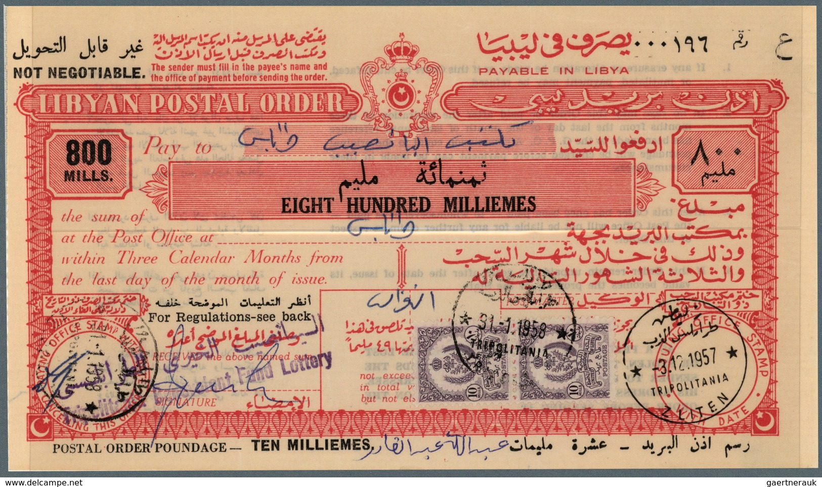 23496 Libyen: 1957 - 1959, Wonderful Lot Of Libyan Postal Stationerys - Postal Orders - From 100 Milliemès - Libia