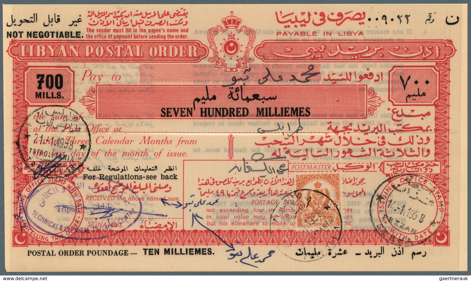 23496 Libyen: 1957 - 1959, wonderful lot of Libyan postal stationerys - Postal Orders - from 100 milliemès