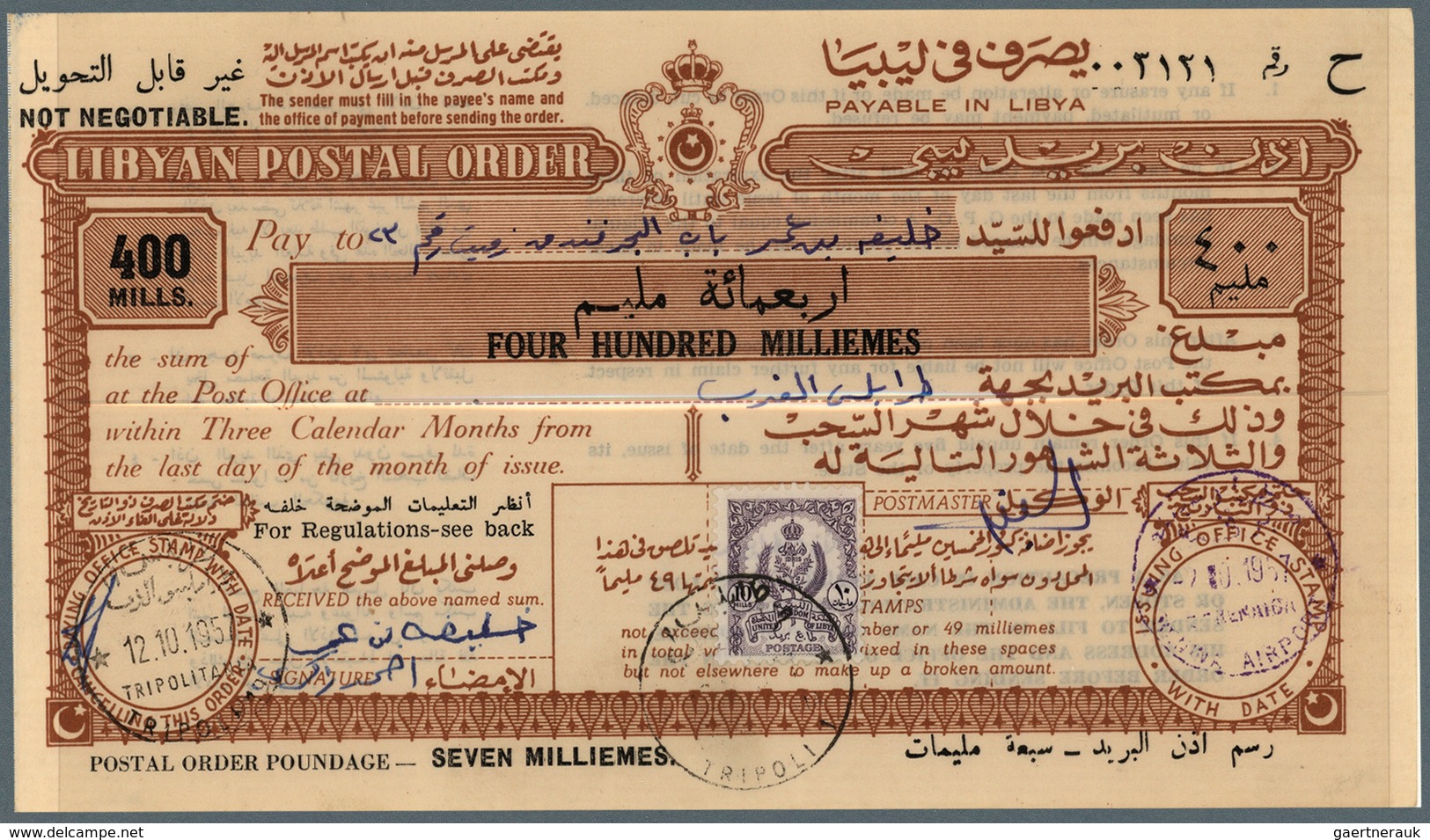 23496 Libyen: 1957 - 1959, wonderful lot of Libyan postal stationerys - Postal Orders - from 100 milliemès