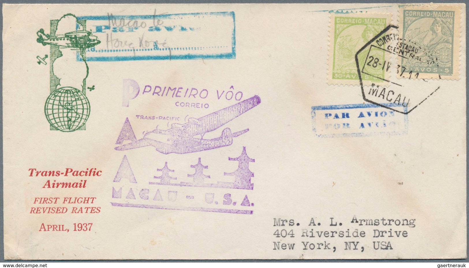 23505 Macau: 1937/99, Lot Of 10 Airmail-covers Incl. 2 First Flights Macao-USA 1937 + Some New Covers. - Autres & Non Classés