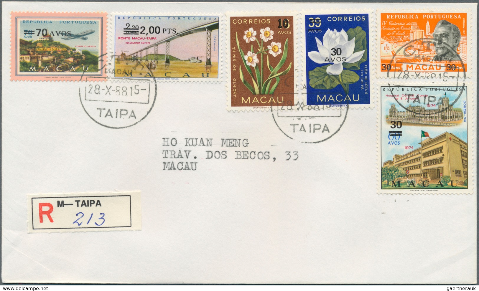 23508 Macau: 1976/88 Complete, Each Set Or Single Issue On Registered Local Covers (53) Used "TAIPA" In 19 - Autres & Non Classés