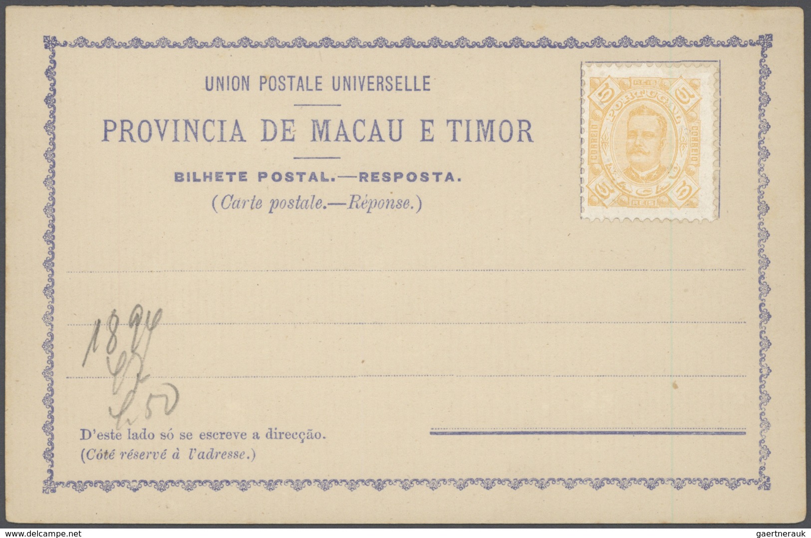 23510 Macau - Ganzsachen: 1892/1900 (ca.), stationery mint (25, also cto x2), only provisional forms with