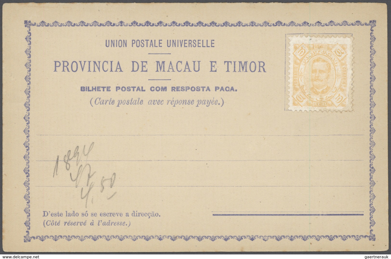 23510 Macau - Ganzsachen: 1892/1900 (ca.), stationery mint (25, also cto x2), only provisional forms with