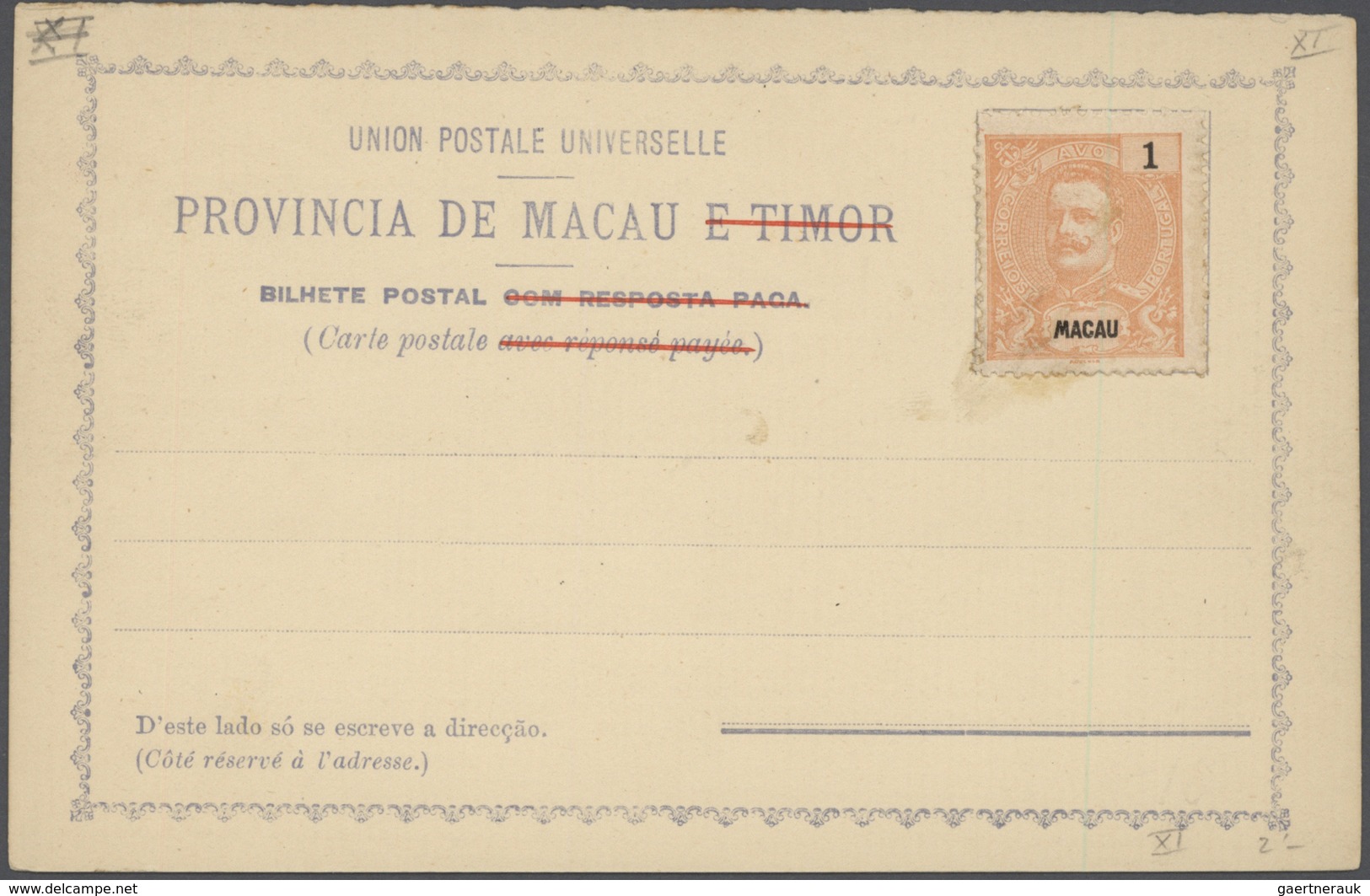 23510 Macau - Ganzsachen: 1892/1900 (ca.), stationery mint (25, also cto x2), only provisional forms with