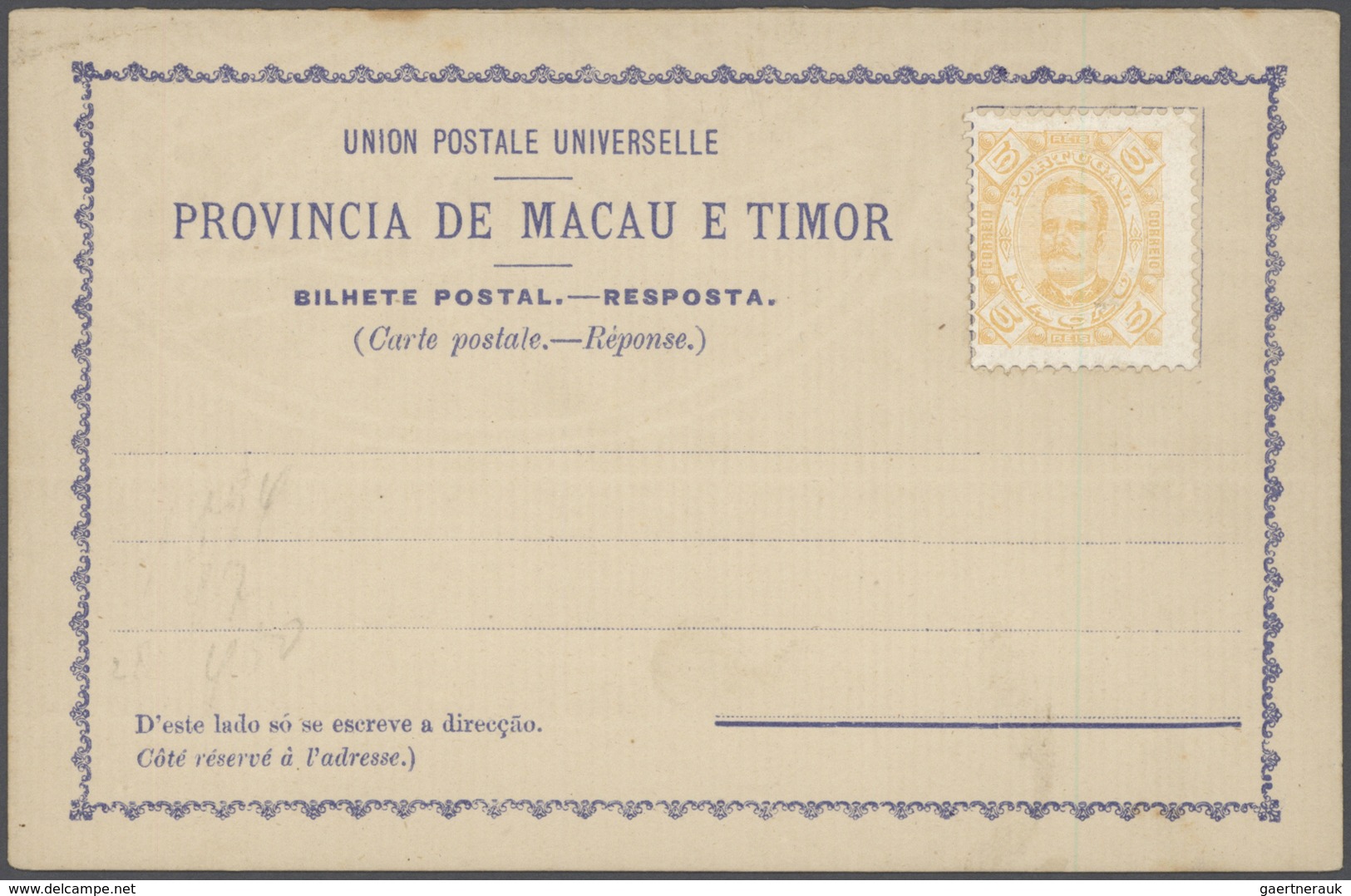 23510 Macau - Ganzsachen: 1892/1900 (ca.), stationery mint (25, also cto x2), only provisional forms with