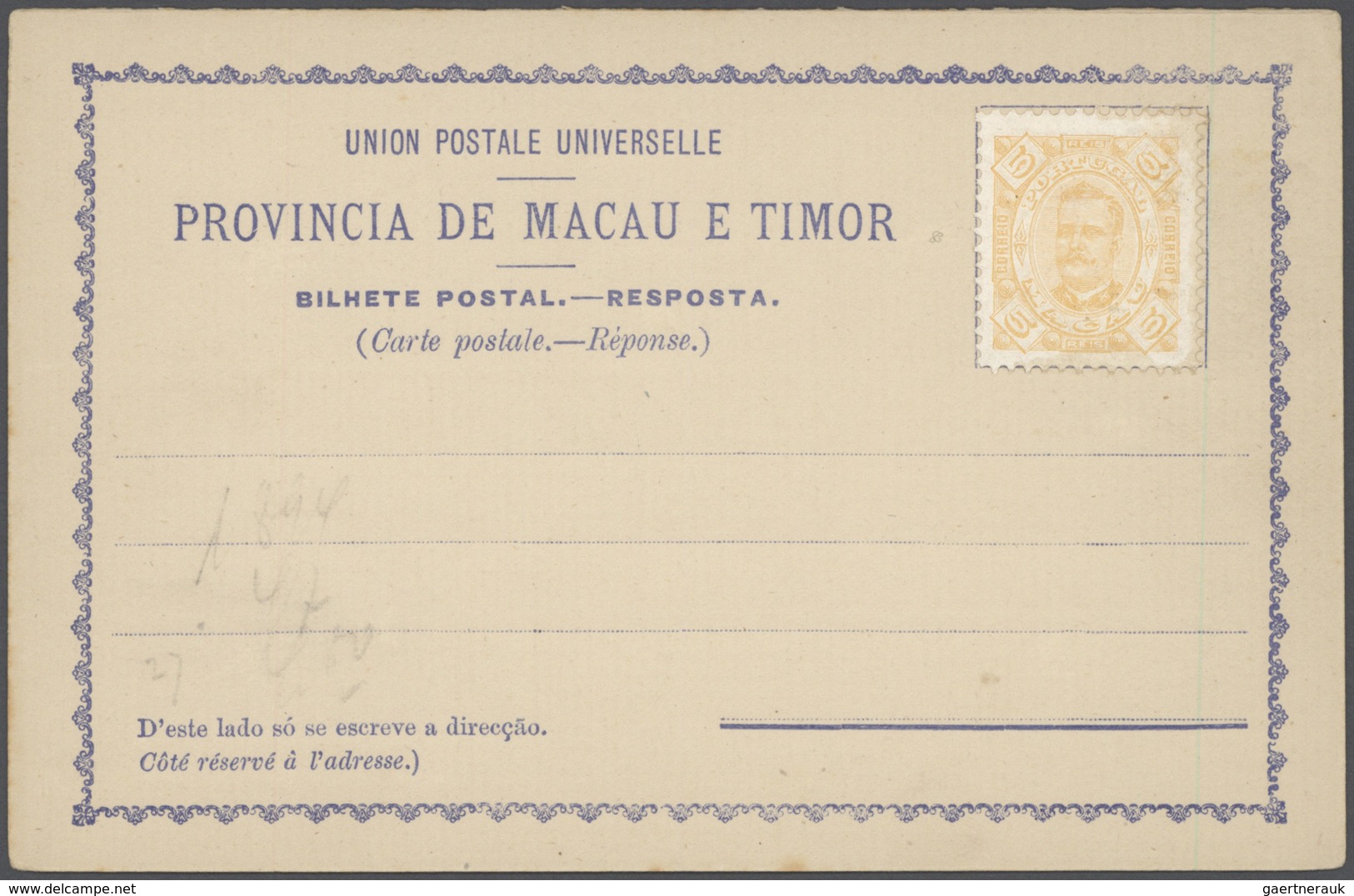 23510 Macau - Ganzsachen: 1892/1900 (ca.), stationery mint (25, also cto x2), only provisional forms with